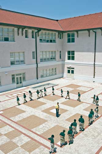 Andrew H. Wilson Charter School courtyard, New Orleans, LA. Image courtesy of Pavestone Company. 